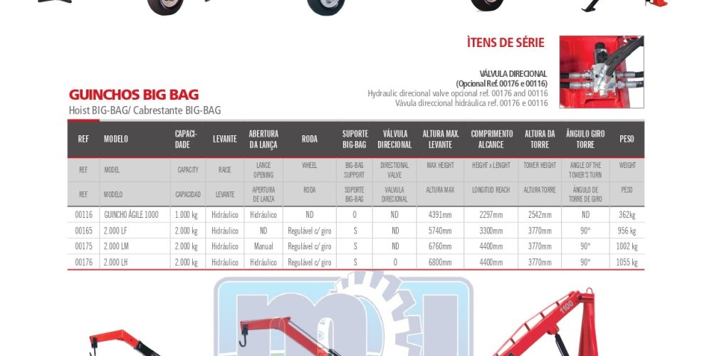 Folder com características dos produtos - Guincho Big Bag Traseiro 2000 LF
