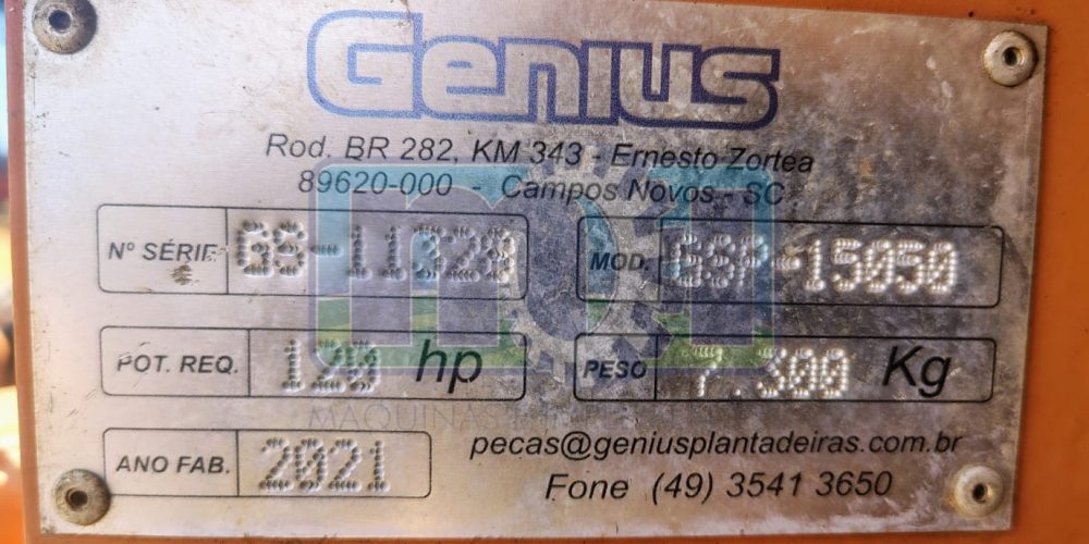Plantadeira Genius 15 Linhas - 50 cm | Disco Duplo | Marcador de Linhas | Monitor de Sementes